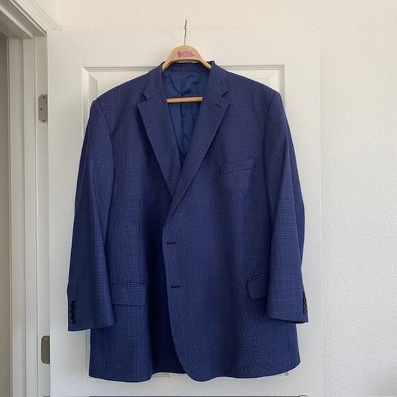 Joseph A. Bank Signature Collection Men's 58 R Blue Check Suit Jacket 100% Wool - Picture 15 of 16